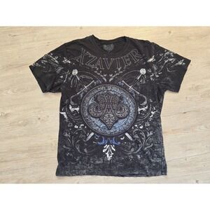 Xavier Cross Grunge Cyber Y2K Style T Shirt Distressed Size L